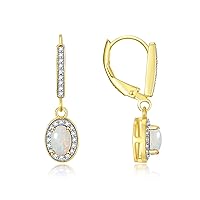 Rylos Women's 14K Yellow Gold Dangling Earrings - Oval Shape Gemstone & Diamonds - 6X4MM Birthstone Earrings - Exquisite Color Stone Jewelry