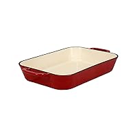 Field Chef Baker 5-Quart Enameled Cast Iron Lasagna Pan, Oven-To-Table Large Deep Red Rectangular Heat-Retentive Roasting Baking Dish For Tasty Meats, Casserole, Cakes, Ribs, Chicken, Veggies, Fish