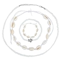 NICENEEDED Shell Necklace Bracelet Set, Bohemian Pearl Beaded Choker Jewelry Set, Summer Handmade Natural Seashell Pearls Holiday Decoration Accessory for Women