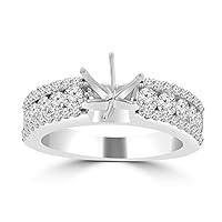 1.09 ct Ladies Three Row Round Cut Diamond Semi Mounting Ring(Color G Clarity SI-1) in 14 kt White Gold