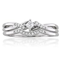 Amazon Collection 10k White Gold Princess-Cut And Round Diamond Bridal Wedding Ring Set (1/5cttw, H-I Color, I1-I2 Clarity)