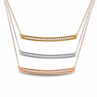 10K Tri-Tone Gold 3/4 Cttw Diamond Triple Curved Bar Necklace 18