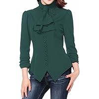 XS, SM, MD, LG, 18 or 28 - Pearl Goddess - Dark Green Pearl Button Victorian Gothic Blouse Top