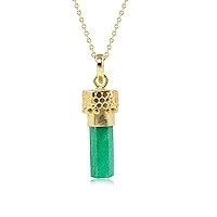 Natural Emerald Pencil Pendant Necklace | Genuine Zambian Emerald Hexagon Pencil | Multi Design Charm Pendant Necklace