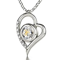 925 Sterling Silver Sagittarius Heart Zodiac Necklace Star Sign Pendant for Birthdays 23rd November to 21st December 24k Gold Inscribed Astrological Sign and Symbol on Clear Crystal Stone, 18