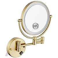 LED Makeup Mirror with Lights, Double Sided 1X/10X Magnifying Mirror, Brushed Gold Hardwired Wall Mounted 360° Swivel Extendable Vanity Mirror