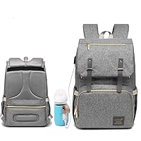 Baby Diaper Bag Backpack, Nappy Changing Bag for Dad Mom with Insulated Pockets, Travel Pack With USB Charging Port Large Capacity, Stylish and Durable (Light Grey With USB Cup Sets)