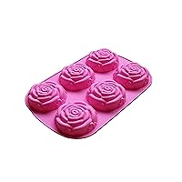 Cherion Silicone 6-Cavity Rose Flower Soap Molds,Cake Molds(6 Rose)