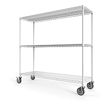 3 Tier NSF Wire Shelf Shelving Unit, 18 x 48 x 54 Inch 3000lbs Capacity Heavy Duty Adjustable Storage Rack with 5in Wheels/Leveling Feet and Shelf Liners , Ideal for Garage, Kitchen, Office - White