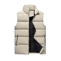 Men's Vest Outerwear,Plus Size Padded Quilted Sleeveless Jacket Coat Zipper Slim Stand Collar Waistcoats with Pocket