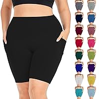 Plus Size Biker Shorts for Women Long Yoga Shorts Stretch Workout Leggings High Waisted Gym Shorts with Pockets