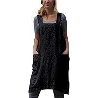 Flygo Women's Casual Cotton Linen Cross Bandage Gardening Works Cooking Baking Aprons Pinafore Dresses