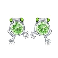 Frog Earrings Sterling Silver Birthstone Frog Stud Earrings Jewelry Gift for Women Girls