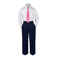 Leadertux 3pc Formal Baby Toddler Boys Coral Red Necktie Navy Blue Pants Set S-7