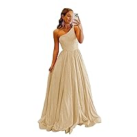 One Shoulder Sequin Prom Dress 2024 Long A Line Formal Dresses for Women Ball Gowns with Pockets IIF089
