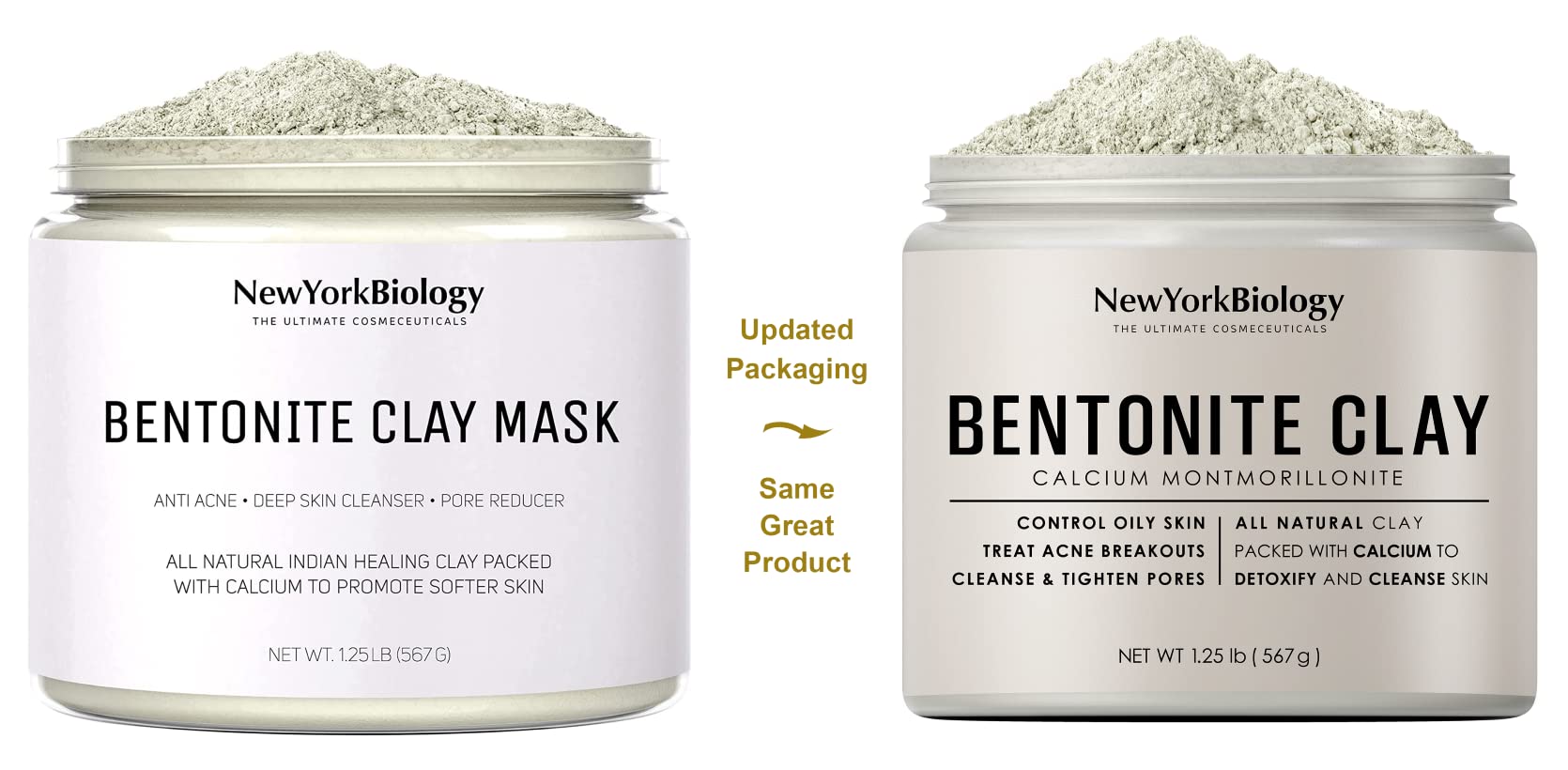 New York Biology Bentonite Clay Powder 1.25 lb – Deep Pore Cleanser Indian Healing Clay for Acne and Oily Skin – 100% Natural Calcium Bentonite Clay for Face Masks, Hair Masks, Foot Soaks