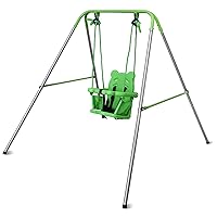 Toddler Swing, Swing for with Safety Belt Seat and Foldable Metal Stand, Set Backyard Indoor Outdoor Play, Toddlers Age 1-3 at Home Gray