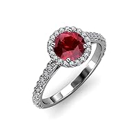 Ruby and Diamond (SI2-I1, G-H) Halo Engagement Ring 1.33 ct tw in 14K White Gold