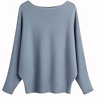 Ckikiou Womens Lightweight Oversized Boat Neck Sweaters Tops Dolman Batwing Sleeve Ribbed Knitted Pullovers