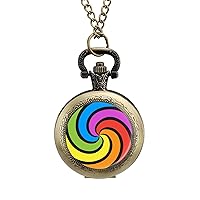 Rainbow Swirl Vintage Pocket Watches with Chain for Men Fathers Day Xmas Present Daily Use