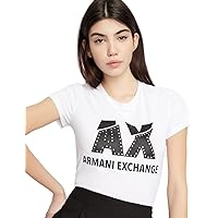 A｜X ARMANI EXCHANGE Women's Studded Logo Slim Fit Scoop Neck Tee