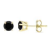 Mother's Day Gift For Her Round Black Diamond Push Back Stud Earrings, Available in 0.25, 0.50, 1.00 & 2.00 Total Diamond Carats (cttw) and in 14K Yellow Gold & White Gold