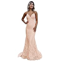 Mermaid Prom Dresses Long V Neck Sequin Tulle Lace Applique Sequins Formal Evening Dress for Woman Wedding Guest
