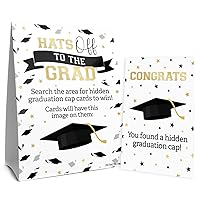 DISTINCTIVS Graduation Party Games, Grad Cap Scavenger Hunt - Class of 2024-1 Sign and 10 Cards to Hide