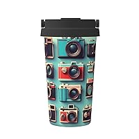 Retro Cool Camera Collection Print Thermal Coffee Tumbler Stainless Steel Reusable Coffee Mug,Gift For Men Women
