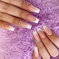 Nude Press on Nails Coffin French Long Fake Nails Acrylic Rhinestone Luxury Design Glossy Artificial Nails Full Cover False Nail Tips-24pcs