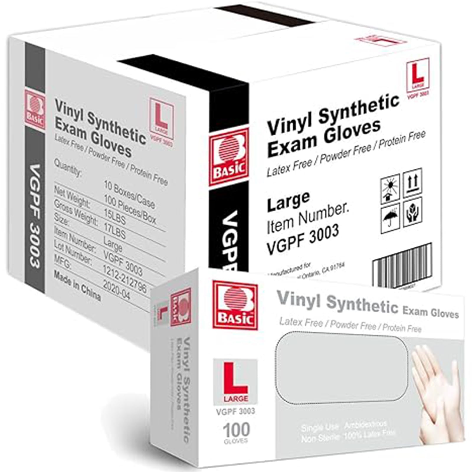 Jointown Basic Medical Clear Vinyl Exam Gloves - Latex-Free & Powder-Free - VGPF-3003 (Case of 1,000), Large