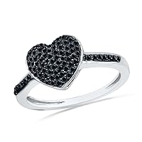 Sterling Silver Round Diamond Black Heart Ring (1/4 cttw)