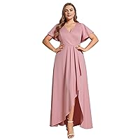 Ever-Pretty Plus Women's V Neck A Line Ruffle Sleeve High Low Glitter Curve Wedding Guest Dresses