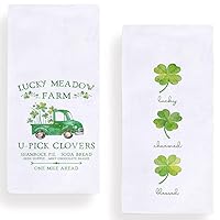 Lucky Shamrock Kitchen Dish Towels, 18 x 28 Inch Seasonal St. Patrick's Day Anniversary Tea Towels for Cooking Baking Set of 2