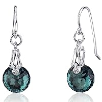 Peora Simulated Alexandrite Drop Earrings for Women 925 Sterling Silver, 11 Carats total, Color-Changing Round Spherical Shape 10mm, Fishhooks