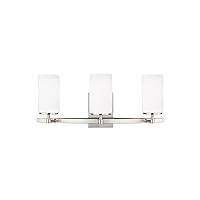 Generation Lighting 4424603EN3-962 Alturas Three-Light Bath or Wall Light Fixture with Etched White Inside Glass Shades, Brushed Nickel Finish