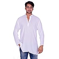Men's Indian Kurta Solid White Color Shirt Tunic 100% Cotton Big & Tall