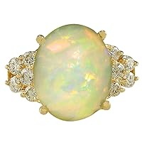 6.67 Carat Natural Multicolor Opal and Diamond (F-G Color, VS1-VS2 Clarity) 14K Yellow Gold Cocktail Ring for Women Exclusively Handcrafted in USA