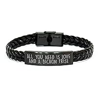 All You Need Is Love And A Bichon Frise Engraved Braided Leather Bracelet Gifts | Father's Day Inspirational Gifts for Bichon Frise Dog Lovers