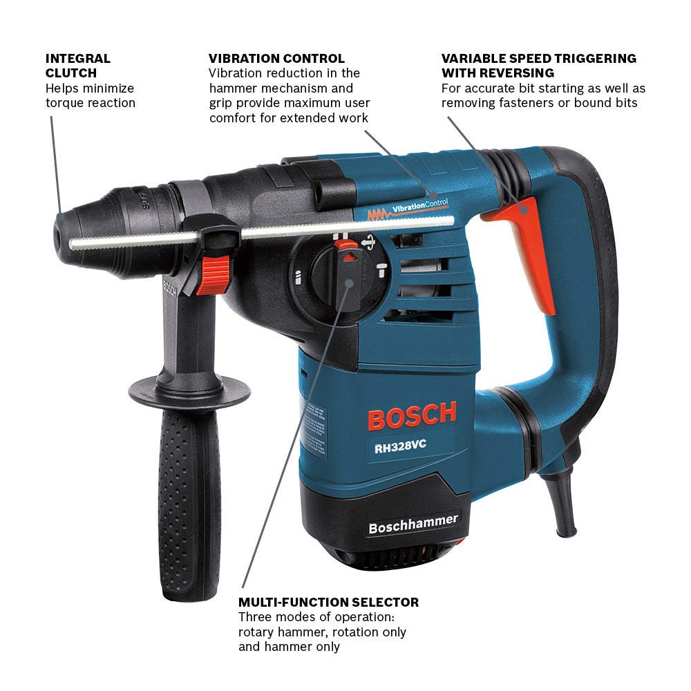 BOSCH 1-1/8-Inch SDS Rotary Hammer RH328VC with Vibration Control, Bosch Blue