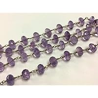 5 Feet Indian Amethyst Faceted rondelle Beads, Amethyst Wire Wrapped Rosary Link Chain Connector, Amethyst Stone Necklace Jewelry 9-10mm by LadoNarayani