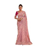 Indian Women Dola Silk Heavy Embroidery Party Wear Saree Fancy Cocktail Festival Designer Traditional Sari 3407