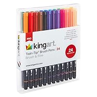 KINGART PRO Dual Twin-Tip Brush Pens, Set of 24 Unique & Vivid Colors, Watercolor Markers with Flexible Nylon Brush Tips, Professional Watercolor Pens for Painting, Drawing