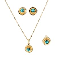 Flower Jewelry Set Ethiopian Gold Jewelry Sets Earrings Pendant Ring with Stone African Habesha Nigeria Jewelry