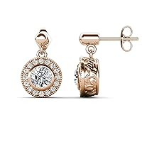 Round Moissanite & Natural Diamond 1.42 ctw Halo Drop and Dangle Earrings 14K Gold