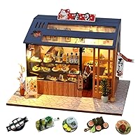 WYD Food and Play Shop Series Dollhouse Kit,Assembled Toy Houses with Funiture Model Kits for Sushi Shop/Ice Cream Shops/Dessert Shop 3D Creative Birthday New Year DIY Gift Present (Sushi Shop)