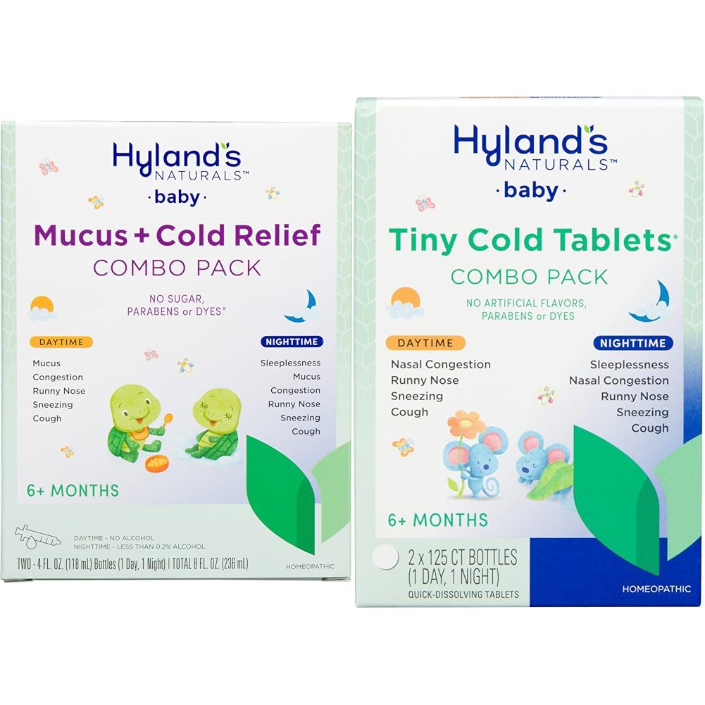 Hyland's Naturals Baby Mucus and Cold Relief, Day & Night Value Pack, Infant and Baby Cold Medicine & Infant and Baby Cold Medicine, Naturals Tiny Cold Tablets, Day & Night Value Pack