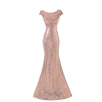 SABRidal Womens Long Scoop Sequin Bridesmaid Dress Sparkly Mermaid Evening Prom Dresses
