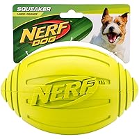 Nerf Dog Ridged Football Dog Toy with Interactive Squeaker, Lightweight, Durable and Water Resistant, 7 Inch Diameter for Medium/Large Breeds, Single Unit, Green