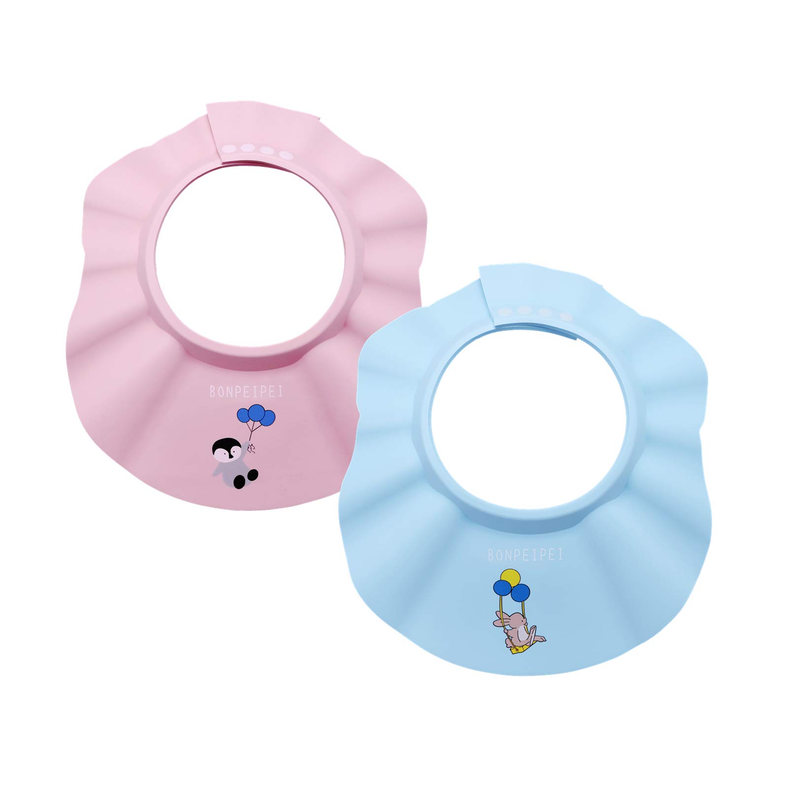 BONPEIPEI Baby Shower Shampoo Cap 2Pcs Adjustable Safety Eva Bath Visor Waterproof Soft Hair Washing Guard Accessories Bathing Hat for Girls, Boys, Infants, Kids and Toddlers-pink/blue